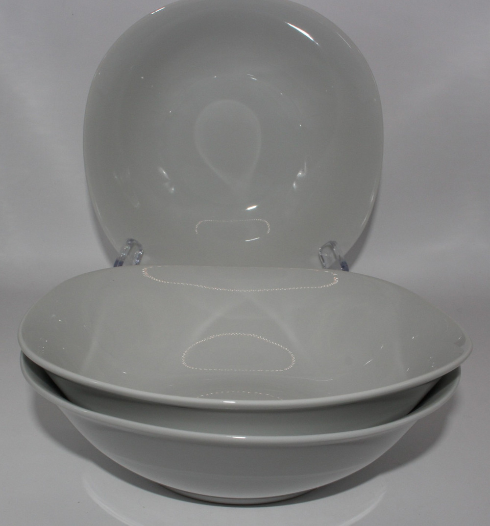 Square White 6.75" Cereal Soup Bowls, Set of 3 Unbranded